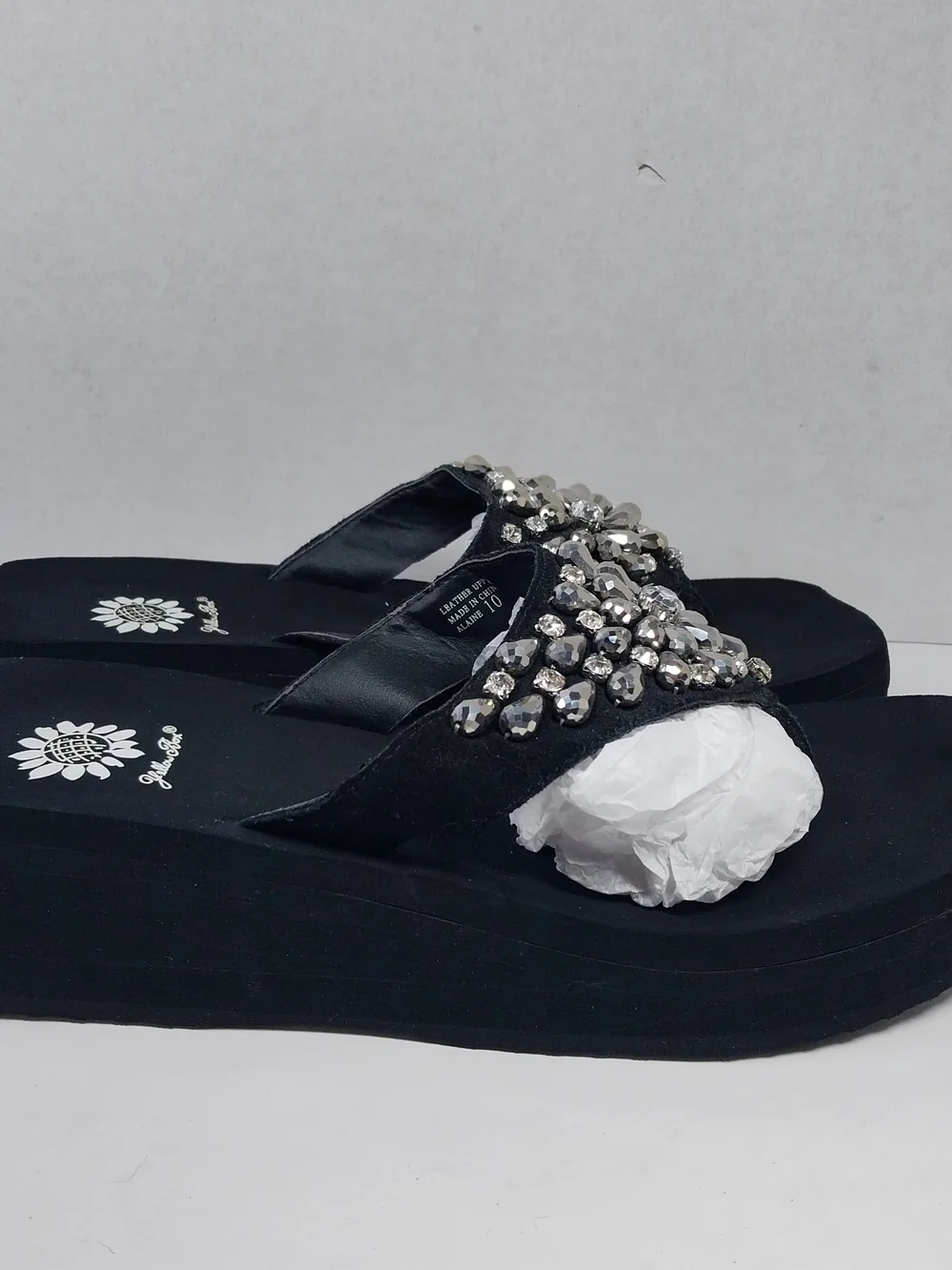 Yellow Box Alaine Size 10 Platform Sandal Rhinestone Sparkle Leather Flip Flops - Picture 8 of 14